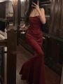 Women Elegant Bodycon Mermaid Dress Summer New Fashion Strap Evening Party Runway Robe Korean Female Solid Long Vestidos.