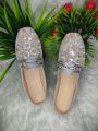 Summer new Korean version of low-heeled head metal buckle sandals half slip shoes female fashion transparent mesh half slippers. 