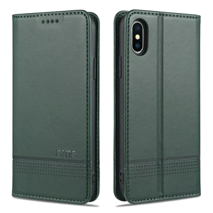 Leather Case for Apple iPhone X/XS Vintage Flip Wallet Card Slots Magnetic Closure TPU Inner Stand Cover