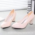 Work round Toe Professional High Heels Large Feet Lady Middle Shallow Mouth Soft Surface Heel Size Single New Spring and Autumn OL Chunky Heel ? Leather Shoes ˇ.