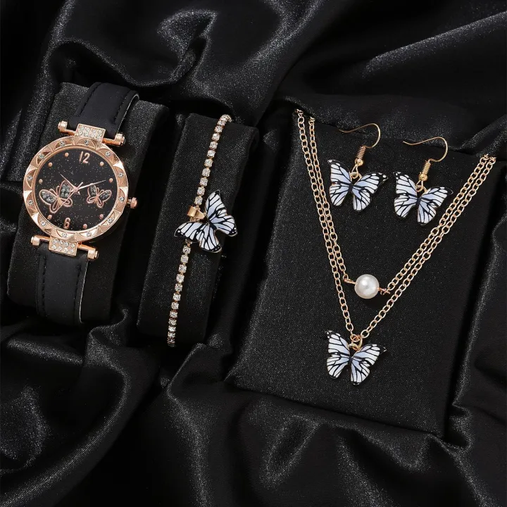 5pcs%20Fashion%20Butterfly%20Quartz%20Watch%20Leisure%20Business%20Versatile%20Earrings%20necklaces%20bracelets%20Watches%20for%20Women's%20Girl%EF%BC%88No%20Box%EF%BC%89%20-%20Image%204
