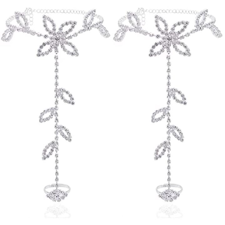 Stonefans%20Summer%202Pcs%20Set%20Rhinestone%20Leaf%20Finger%20Anklet%20for%20Women%20Luxury%20Silver%20Color%20Leaf%20Hand%20Harness%20Bracelet%20Jewelry%20Gift%20-%20Image%206