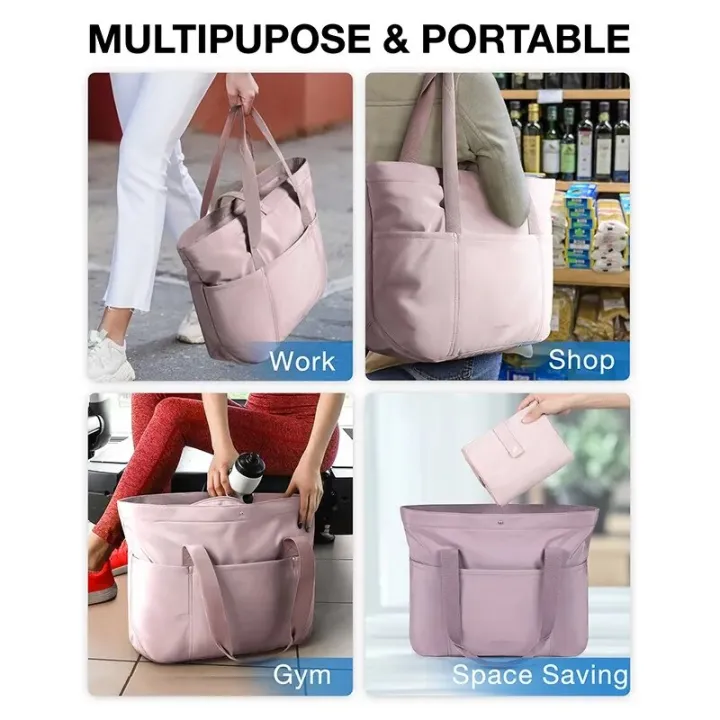 BAGSMART%20Women%20Tote%20Bag%2020L%20Waterproof%20Folding%20Travel%20Bag%20With%20Zipper%20Shoulder%20Bag%20Handbag%20for%20Travel%20Work%20School%20-%20Image%206