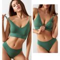 New Women Seamless Bra Set Thong Low Waist Panties Wire Free Bra Bralette Lingerie Brassiere Cotton Female Underwear Set.