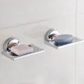 ABS Strong Suction Soap Dish Holder Tray Bathroom Shower Chrome Accessory. 