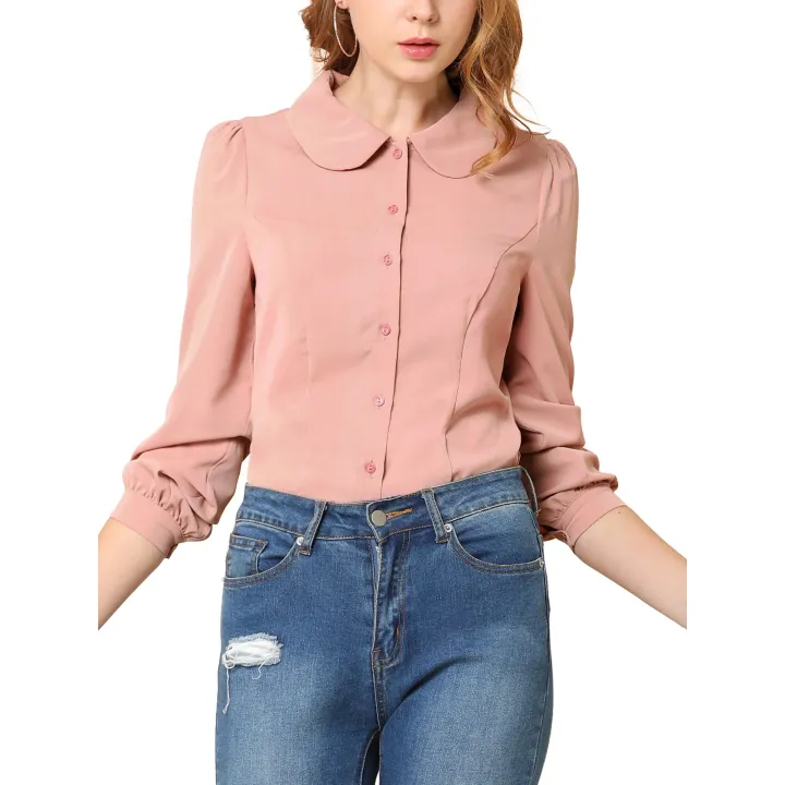 Women's%20Button%20Down%20Shirt%20Peter%20Pan%20Collar%20Tie%20Neck%20Workwear%20Blouses%20XS%20White%20-%20Image%206