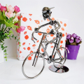 Silver Retro Cyclists Model Iron Art Metal Bicycle Ornament A Man Riding Bike Statue Figurine for Home Library Desk Decoration. 