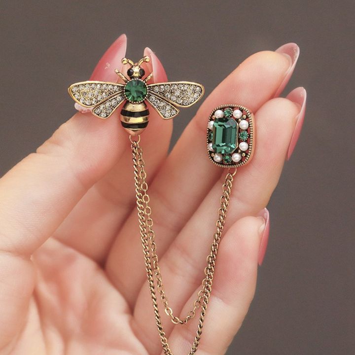 Retro%20bee%20chain%20brooch%20insect%20oil%20drop%20rhinestone%20brooch%20set%20chain%20clothing%20accessories%20female%20pin%20-%20Image%202
