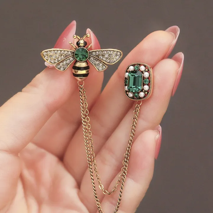 Retro%20bee%20chain%20brooch%20insect%20oil%20drop%20rhinestone%20brooch%20set%20chain%20clothing%20accessories%20female%20pin%20-%20Image%202