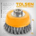 TOLSEN 3" Cup Twist Wire Brush with Nut (75mm-M10)  Industrial quality 77587 - Kings Trading. 