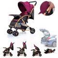 Baby Stroller C3 Pram for Your Baby with Rocking Mood and Adjustable Handle Bar Best Premium Quality Prams Trolly- Magenta and Blue.