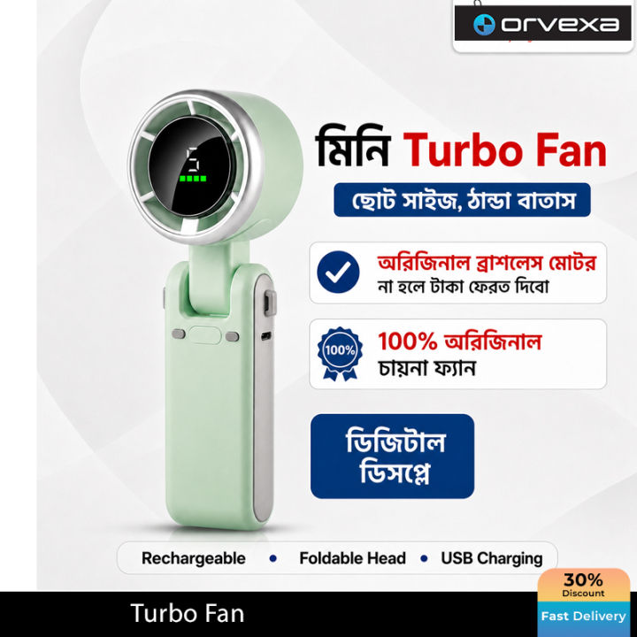 Turbo Fan HandheldRechargeable Fan Portable Mini Hand Fan USB Rechargeable Foldable Hanging Neck Fan 3600mAh USB Mini Portable Small Turbo Fan