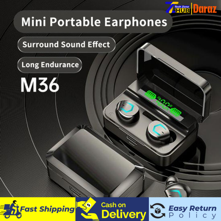 M36 Wireless Earphones Bluetooth V5.2 Wireless Headphones LED Display Noise Cancelling Earbuds with Mic