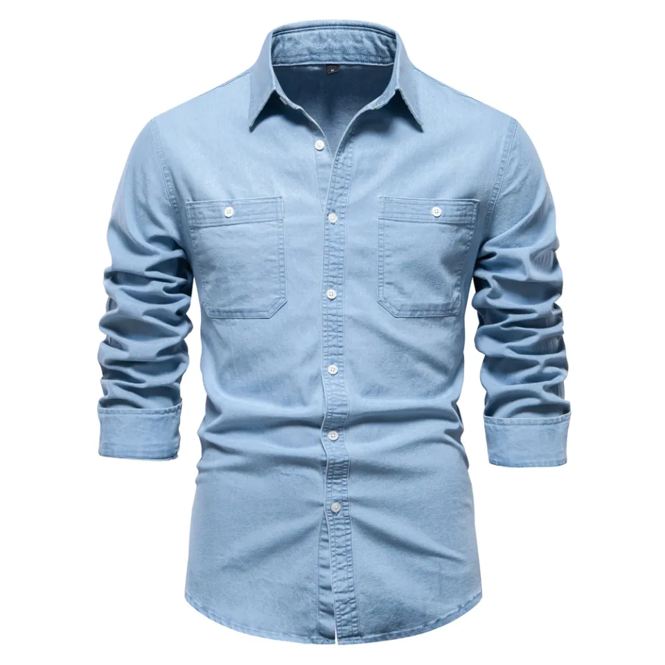 2023 New Autumn Men's Denim Shirt Cotton Elastic Casual Social