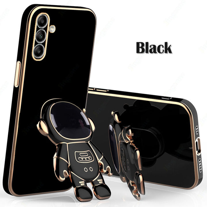 New Phone case For Samsung Galaxy M14 Back cover Luxury Astronaut Foldable Stand Soft Silicone TPU Electroplating Straight Edge Casing Shockproof All-inclusive lens With Bracket Back Cover samsung