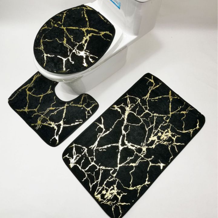 New bronzing carpet bathroom toilet three-piece set PV velvet floor mat thickened and absorbent one piece on behalf of the hair