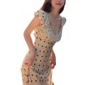 Temperament celebrity lace V-neck hollow polka dot dress women's 2024 new spring and summer waist slim long skirt. 