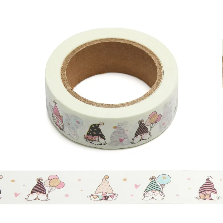 NEW%201PC%2015mm%20x%2010m%20Happy%20Bithday%20Gnome%20Doodle%20Cartoon%20Washi%20Tape%20Scrapbook%20Paper%20Masking%20Adhesive%20Washi%20Tape%20Stationery%20-%20Image%203