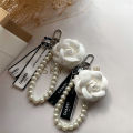 Handmadeins CHome Style Camellia Bow Ribbon Bag Hanging Pearl Chain Keychain Car Pendant. 