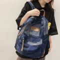 Trendy Cool Patch Women Backpack Washed Denim College Backpack Men Female Laptop School Bags Large Capacity Travel Shoulder Bag.