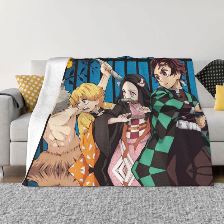 【2023】 Demon Slayer Kamado Nezuko Tanjirou Zenitsu Inosuk Blanket Kimetsu No Yaiba Anime Soft Throw Blankets for Sofa Office Rug Piece