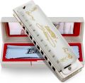 East top Blues Harmonica Key of C, 10 Holes Diatonic Blues Harp Mouth Organ Harmonica with White Cover, T008L Harmonica for Adults, Professionals and Students. 