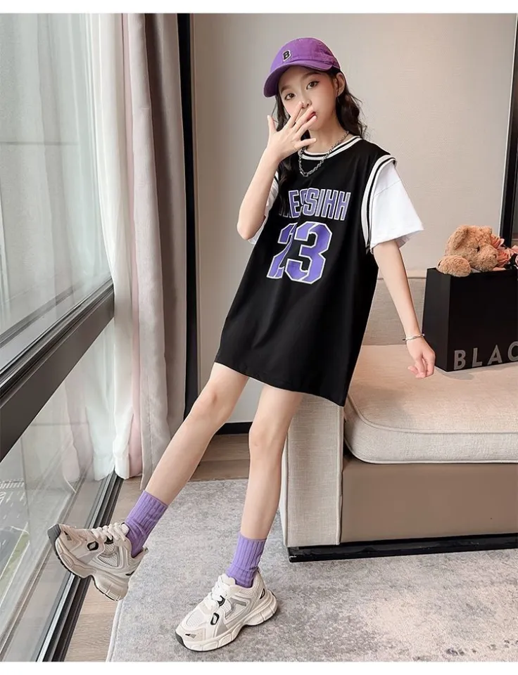 Summer Girls T T-shirt Skirt Mid-Length Korean Style False Two - Main Image