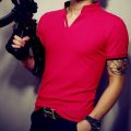 Men's V Neck T Shirt 2023 Summer Fashion Solid Short Sleeve T Shirt Men LAISO Print Collar Slim Fit Mens Top Tees Shirt. 