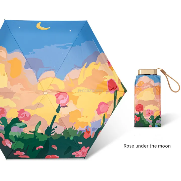 Small%20Portable%20Umbrella%20Woman%20Mini%20Pocket%205/6-folding%20Umbrella%20Rain%20Fashionable%20Oil%20Painting%20Travel%20Parasol%20Windproof%20Umbrella%20-%20Image%202