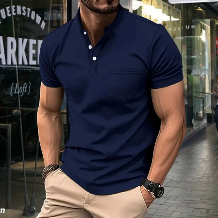 Summer%20New%20Men'S%20Polo%20Short%20Sleeve%20Lapel%20Button%20Solid%20Color%20Oversized%20Polo%20Shirt%20Fashion%20Casual%20Top%20-%20Image%203