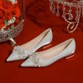 Flat Wedding Shoes Bridal Shoes Women's Hexiu Wedding Dress Two-Way Wear2023New Style White Low Heel Wedding Shoes Pregnant Women Can Wear. 