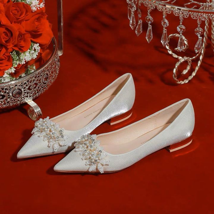 Flat Wedding Shoes Bridal Shoes Women's Hexiu Wedding Dress Two