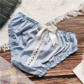 Satin Glossy Surface # Candy Color Cute Hollow Bow Sexy Sheath Bulky Underpants Low Waist Women's Underwear.