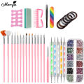 Monja Nail Art Drill Set Lamp Dryer Brush Polishing Dotting Drawing Pen File Buffer Rhinestone Manicure Pedicure Design Tool Kit. 