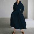 S-5XL Korean Fashion Long Sleeve Shirt Dress Chic Turndown Neck Ruched Maxi Dress Women 2022 Autumn Winter Clothes Streetwear. 