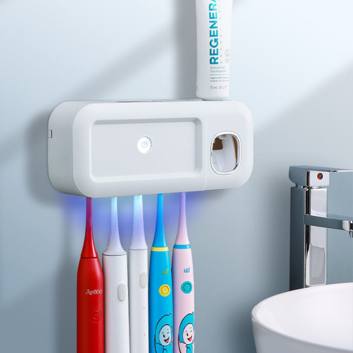 Sterilize toothbrush holder ultraviolet smart wall mounted suction wall bathroom toothbrush sterilizer toothbrush hanging automatic squeeze toothpaste