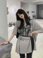 Gray Split T T-shirt Women's Short-Sleeved American Retro Design Niche Chic Top Women's Summer 2023 New half sleeve.