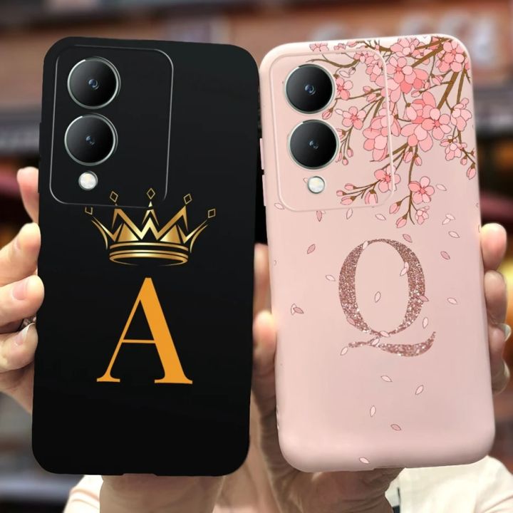 For Vivo Y17s Case Cute Crown Letters Back Cover Shockproof