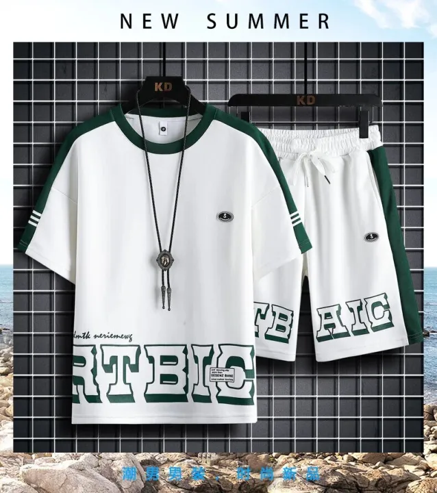 New%20Fashionable%20Mens%20Summer%20Drop%20Shoulder%20T-Shirt%20+%20Shorts%20Set%20-%20Image%202