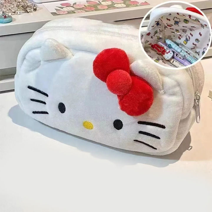 【Booming】 Cute Sanrio Hello Kitty Cat Plush Pencil Case Cinnamoroll Makeup Cosmetic Bag For Girls Organizer Stationery Travel Storage Bags Huiye