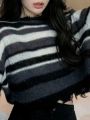 KOSAHIKI 2023 Korean Fashion Loose Thin Knitted Pullover Women Rainbow Striped Cropped Sweater Ripped Y2k Harajuku Streetwear.