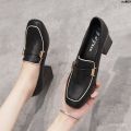 British Style Loafers Pumps Women's New Thick Style 2024 Leather Shoes Genuine Leather Every Night Heel Women's High Heels ﹂. 