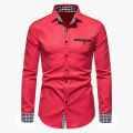 PARKLEES 2023 Autumn Plaid Patchwork Formal Shirts for Men Slim Long Sleeve White Button Up Shirt Dress Business Office Camisas.