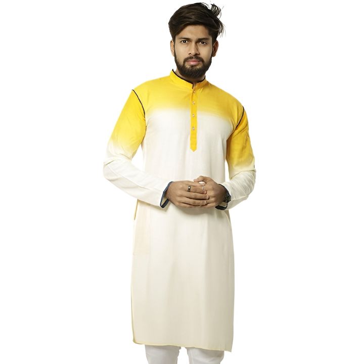 Cotton panjabi for men new collection 2024 Holud panjabi for men yellow colour wedding panjabi collection Party dress for men Daraz .bd