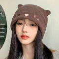 Cute Cat Embroidered Knitted Hat Outdoor Warm Ear Protection Cat Ears Wool Cap Over Head Cold Cap Street Beanies Cap Penny Cap.