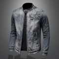2022 New Hot Style Denim Jacket for Men Spring Autumn Zippers Solid Color Denim Coat.