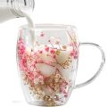 Dried Flower Double Walled Glass Mug 350ml Coffee Mug with Dry Flowers Decorative and Creative Flower Mug Double Wall Flower Cup.