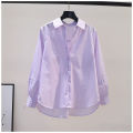 Design Sense Pleated Lace-up Long-Sleeved Pink Cotton Shirt Women's Loose Shirt2023Spring and Summer Artistic Temperament Top Fashion. 