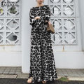 ZANZEA Women Party Dress Long Sleeve Elastic Waist Leopard Print Maxi Dress #7. 