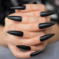 Solid Black Pointed Design Press on Nail Long Matte Frosted Stiletto Full Cover Artificial False Nails for Women Salon Home.